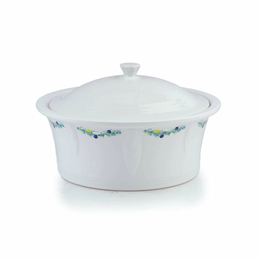 Fiesta® 90oz Large Covered Casserole Dish | Blue Christmas Tree (White)