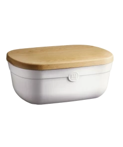 Emile Henry 14" Ceramic Bread Box + Wood Lid | Flour