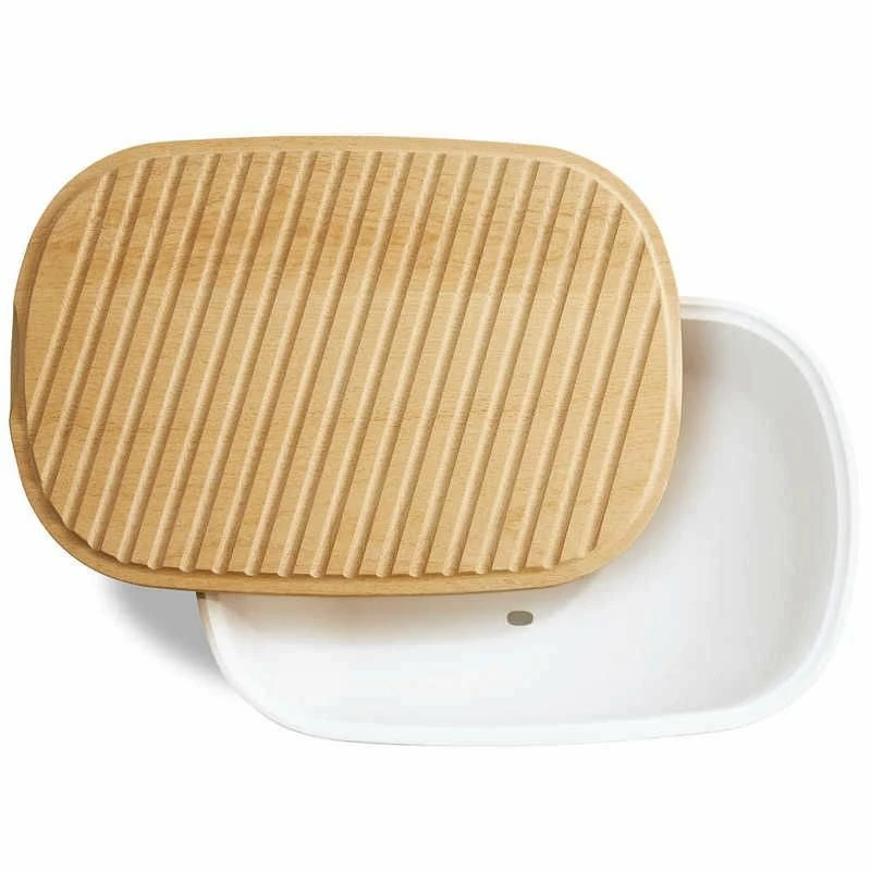 Emile Henry 14" Ceramic Bread Box + Wood Lid | Flour - Image 2